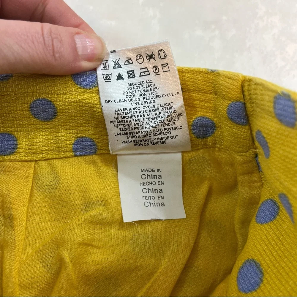 See By Chloe Yellow Blue Polkadot‎ Pleated Skirt 100% Cotton Sz 10 Spring Fun